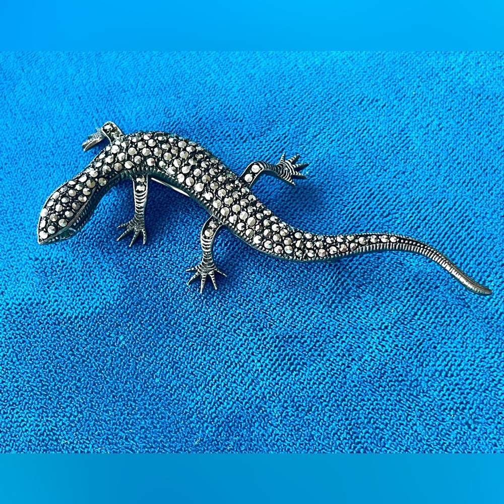 Vintage Silver Marcasite Gecko 🦎 Brooch